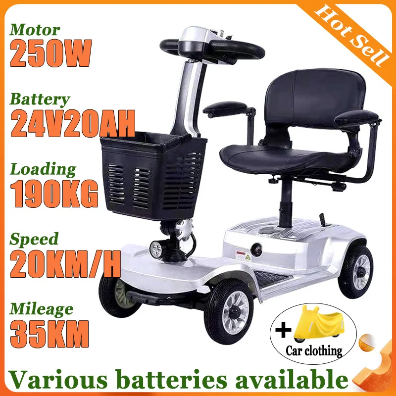 Senior Scooter Portable Foldable Disabled Commuting Electric Scooter 4Wheel Elderly With Armrests Leisure Adult Mobility Scooter