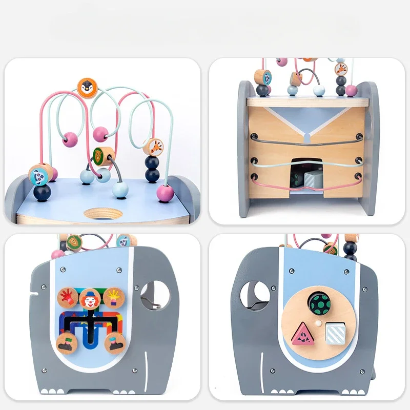 Montessori Holzperlenlabyrinth Interaktive Spiele Puzzle Multifunktionales geometrisches Spielzeug Sensorisches beschäftigtes Brettspiele Konstrukteur