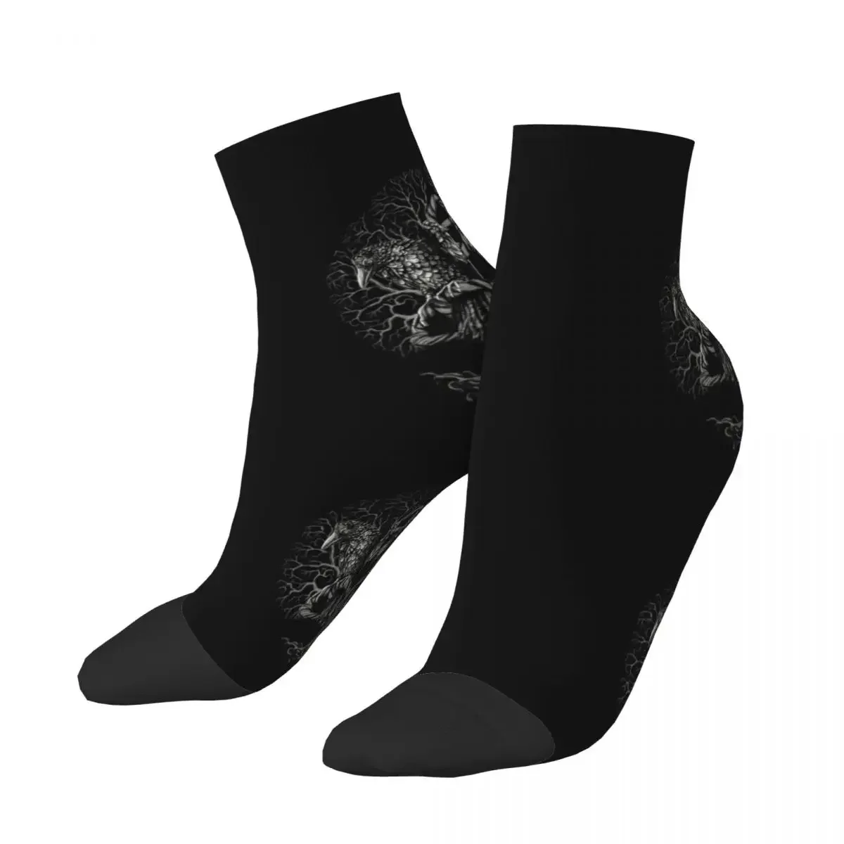 Cute Print Tree Of Life Yggdrasil With Ravens Socks for Women Men Stretch Summer Autumn Winter Vikings Crew Socks