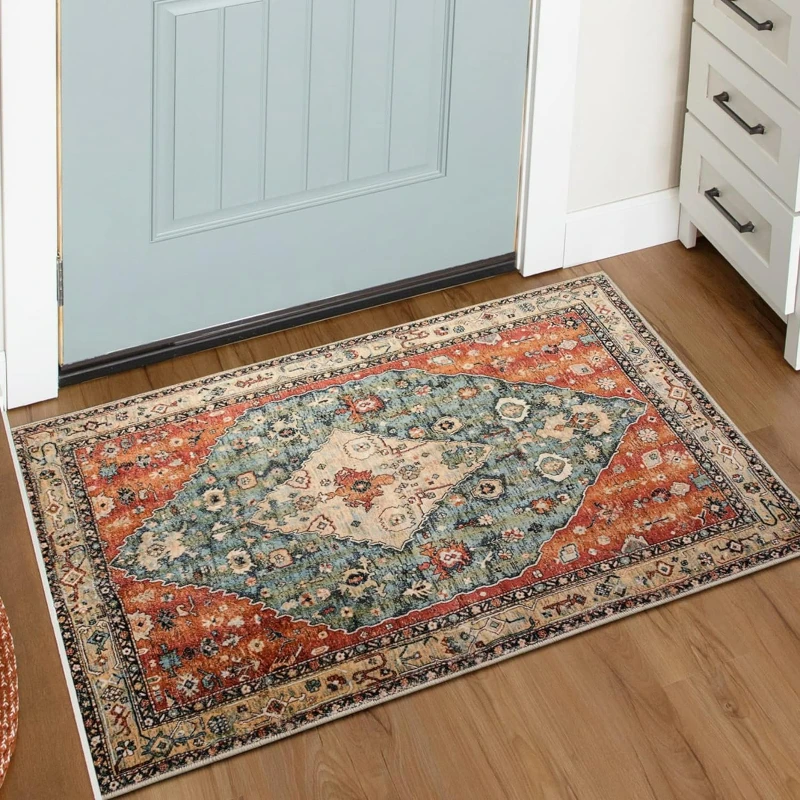 Lahome Oriental Floral Medallion Printed Door Mat Vintage Non-Slip Washable Home Decor Carpet Fade Resistant Floor Kitchen Rug