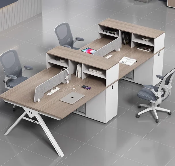 

Ergonomic 4 People Office Desk Open Plan Table Office Workstations with Cabinet