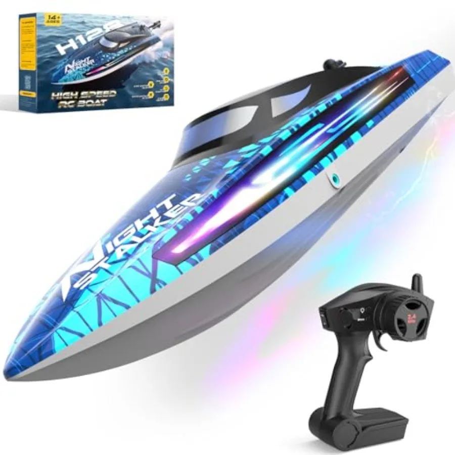 

Remote Control Boat RC Boats for and Adults, 25KMH High Speed, 7LED Light Modes for Pool, Lake and River, Upgraded Waterproof,