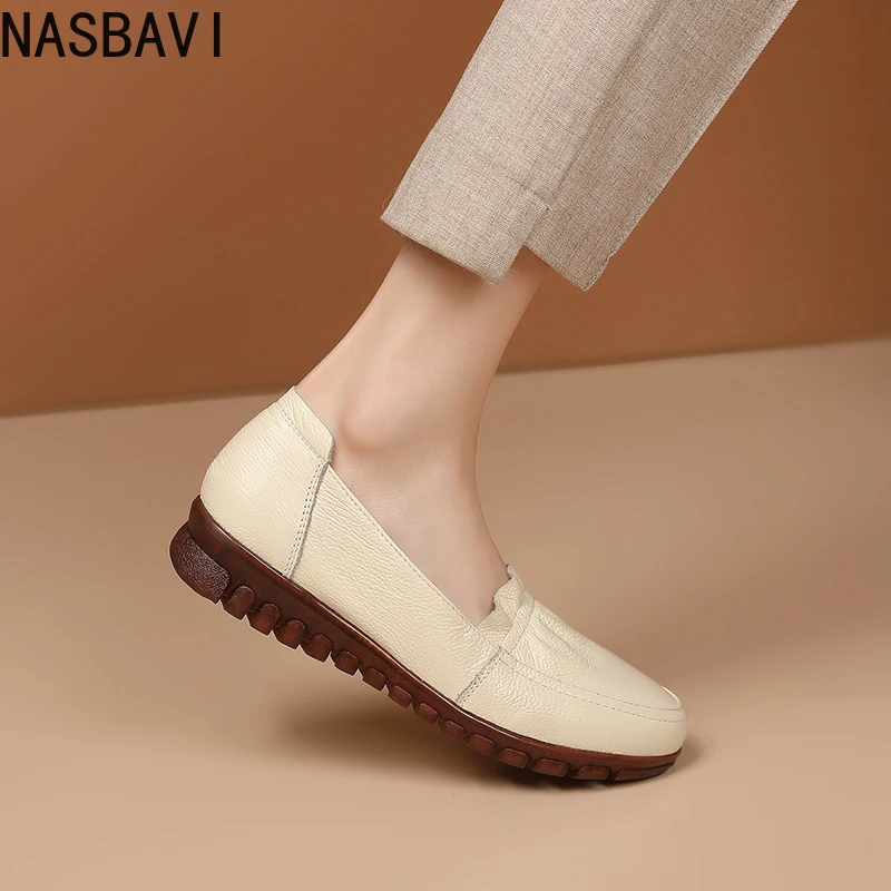 

NASBAVI/женские балетки из натуральной кожи, весенние мягкие повседневные удобные балетки на плоской подошве, женские лоферы без шнуровки