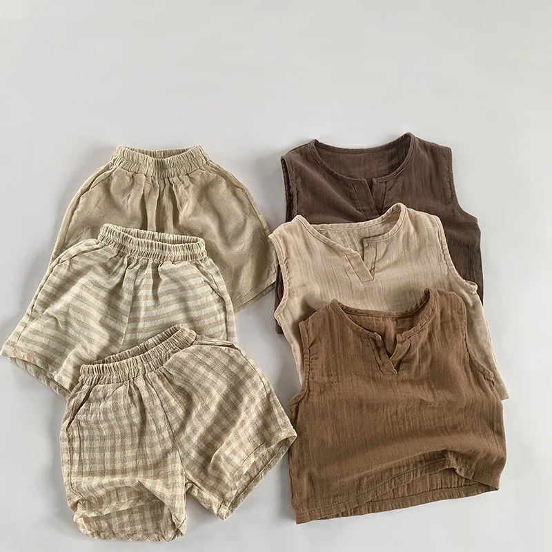 

Korean Style Toddlers Kids Clothes 2025 Summer Baby Boys Loose Shorts Plaid Striped Children Pants