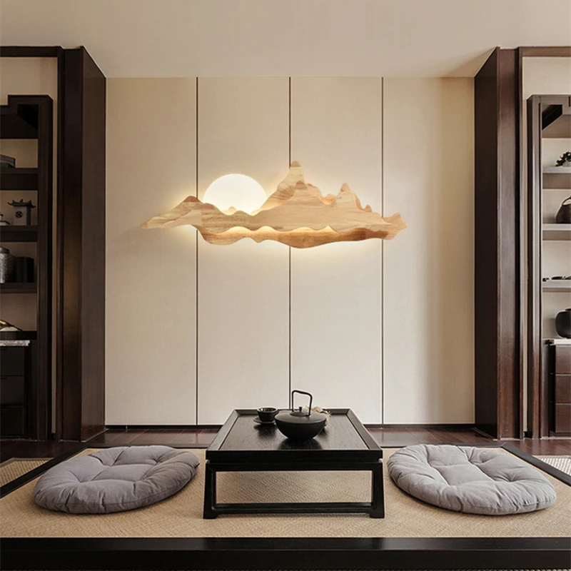 Modern Wooden LED Wall Lamp Sunrise Tianshan Mountain Design Sconce For Living Room Bedroom Decor Creative Wall Ligh Night Light