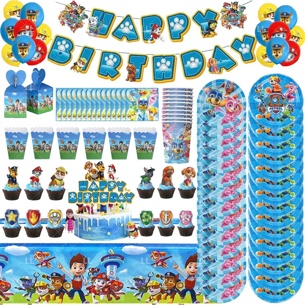 

Blue Paw Patrol Birthday Party Decoration Set Puppy Balloons Cups Plates Tablecloth Supplies Boys Photography Backdrop Kids Gift