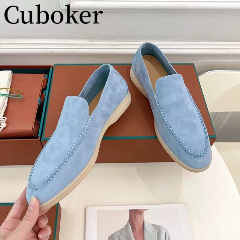 2024 Runway Brand Kidsuede Men Flat Causal Shoes Round Toe Women Loafers Slip-on Spring Summer Outside Walking Shoes For Men