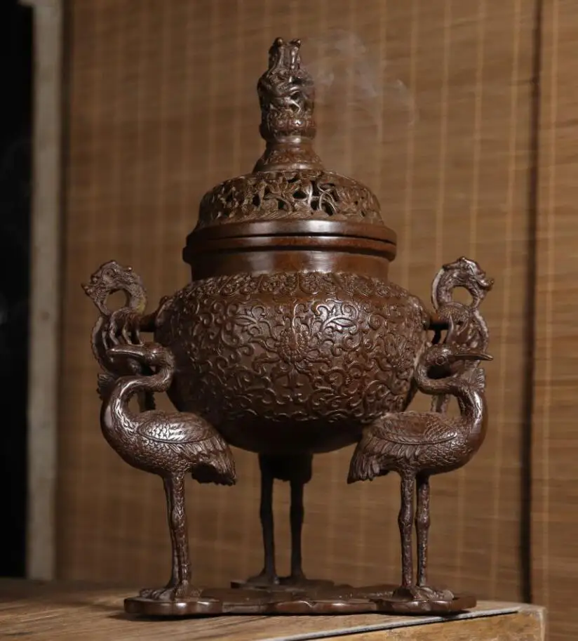 Exquisite Archaize seiko brass three crane foot Incense burner household decoration crafts statue