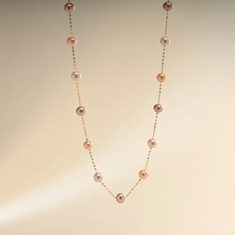 

Colorful Pure 18K yellow gold necklace pendant au750 natural freshwater pearls Original Design wedding party gift for women X103