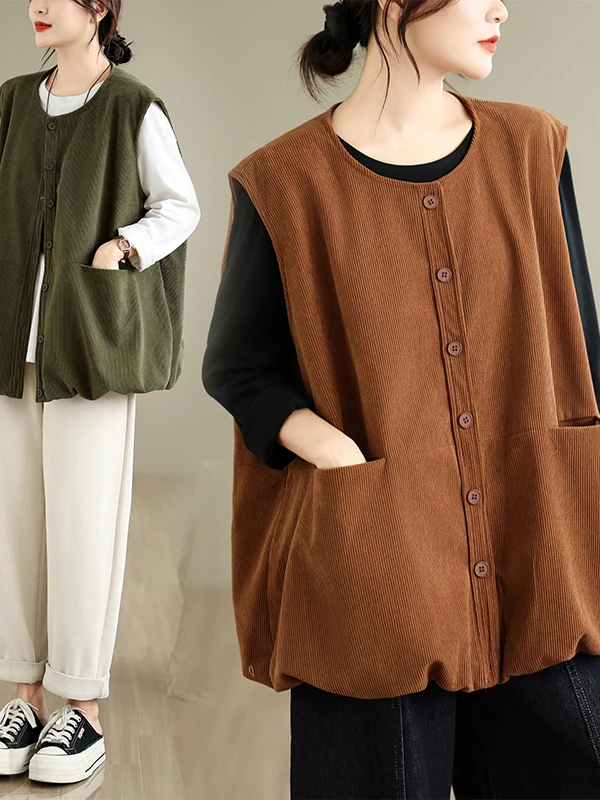 Retro Women's Loose Fit round Neck Velvet Vest Autumn Winter Korean Style Comfortable Lazy Fashion  Color Inner Wear