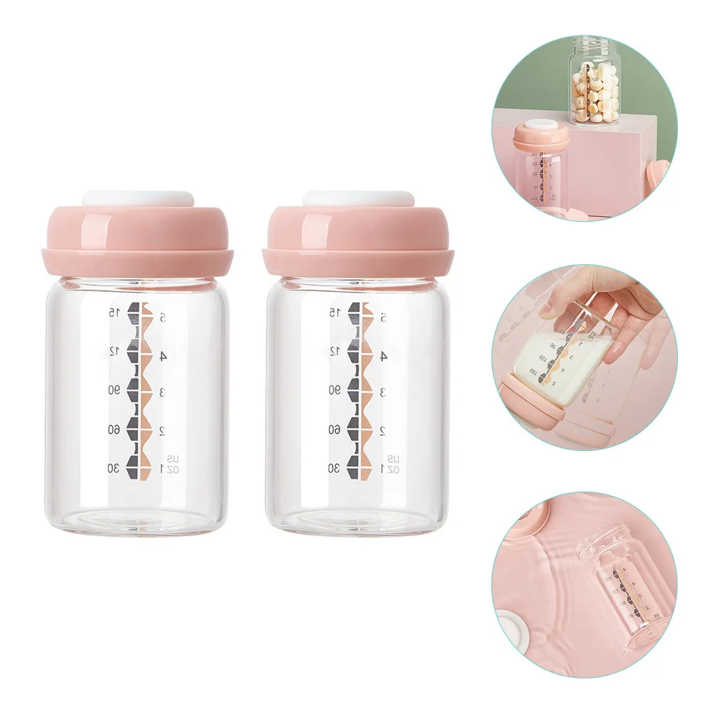 2 قطعة 150 مللي أكواب تخزين حليب الثدي حاويات زجاجية مقياس واضح غير يتلاشى سهلة التنظيف استحمام الطفل هدية أكواب تخزين حليب الثدي #1