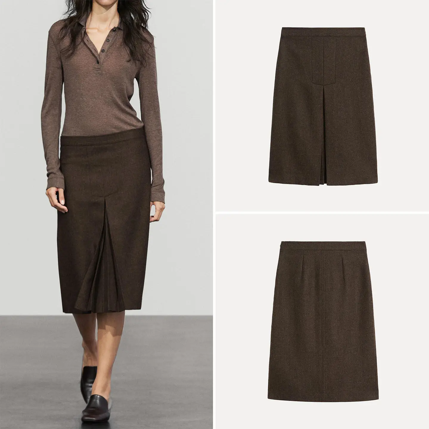 ZADATA Women's Mid-Length Knitted Skirt Casual Split Detail Vintage Autumn New Arrival Ladies Standard Waist Other Material
