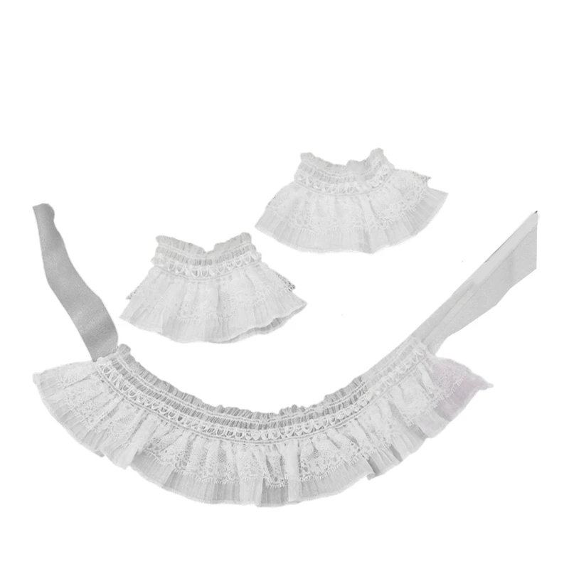 HX6F Adjustable Lace Trimmed Wrist Envelop And Scarf Set For Daily Outfits Cold Weather