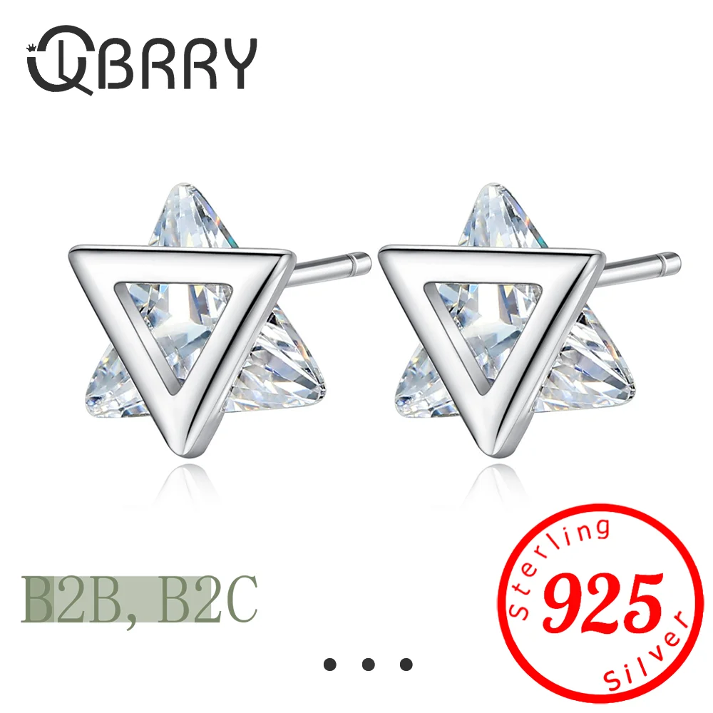 Simple Tiny Solid 925 Sterling Silver Triangle Clear CZ Fashion Stud Earrings Charm Cute Earring For Girl Fine Jewelry