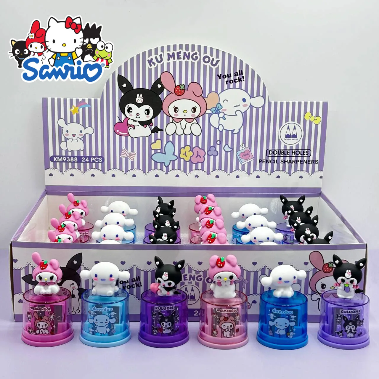 

3pcs New Sanrio Hello Kitty Cute Cartoon Creative Two-hole Pencil Sharpener Can Be Turned Learning Stationery Supplies Random