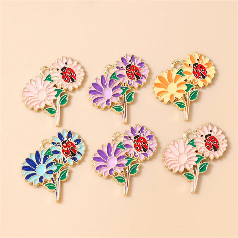 20 Stück Niedliche Bunte Emaille-Pflanzen- und Blumenanhänger für Schmuckherstellung, Halsketten, Ohrringe, Armbänder, DIY-Bastelzubehör – Detail 8