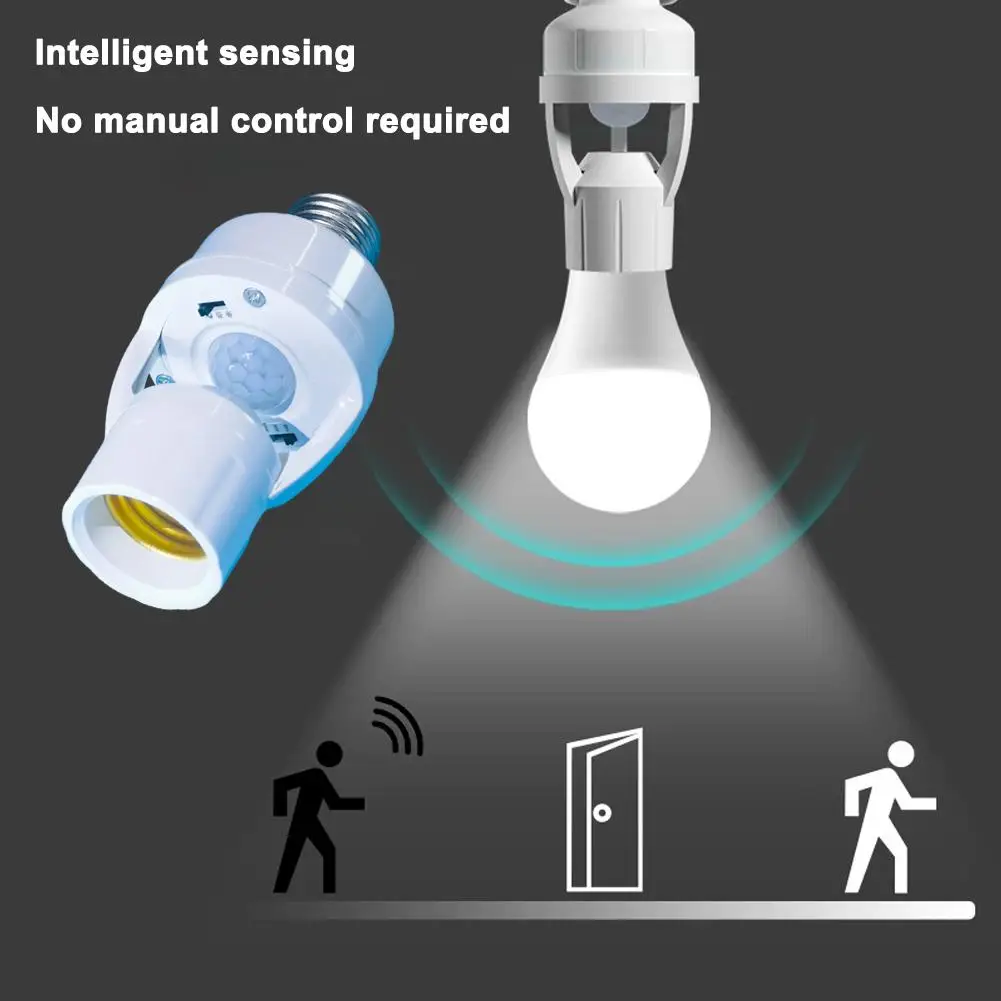 Inteligentny konwerter oprawki E27 z czujnikiem ruchu PIR 100-240V LED, inteligentny adapter przełącznika żarówki E27