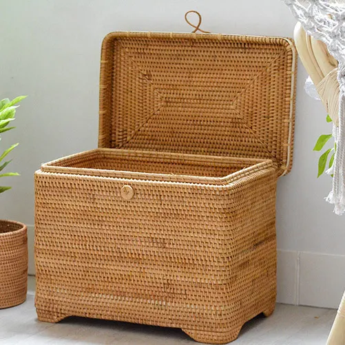 Scandinavian Vietnam Rattan Woven Basket Woven Bedroom Miscellaneous Clothes Storage Box Living Room Household Storage Basket