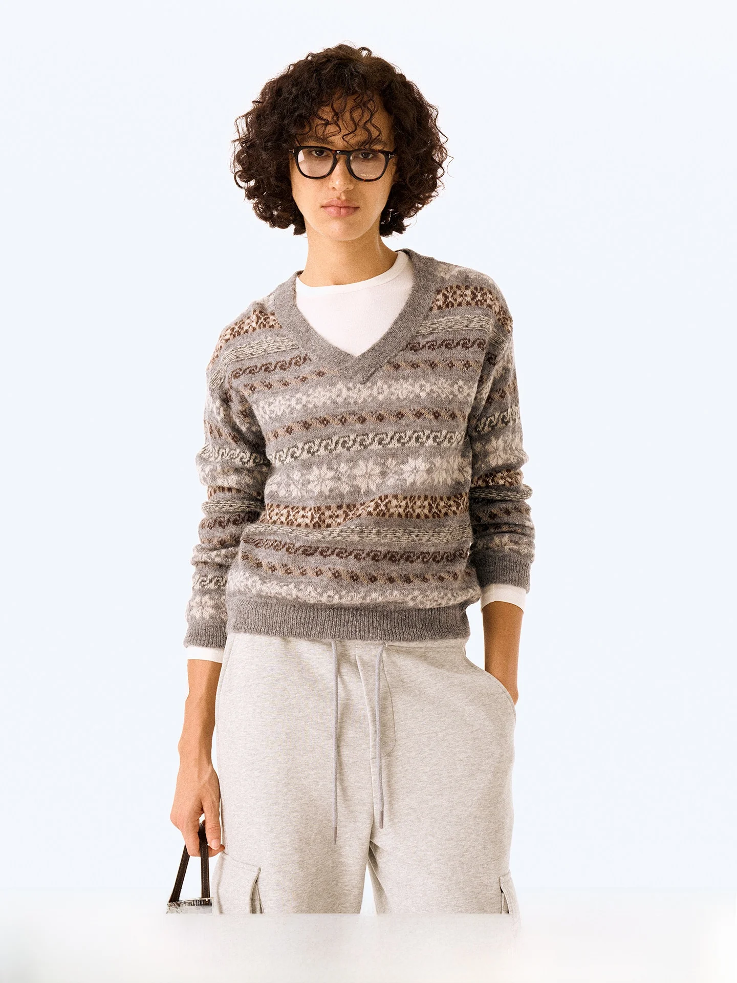 

Женский повседневный свитер Firstfloor Lazy V-ne Fair Isle Knit свободного кроя для поездок на работу, теплый, с длинными рукавами, стандартной длины