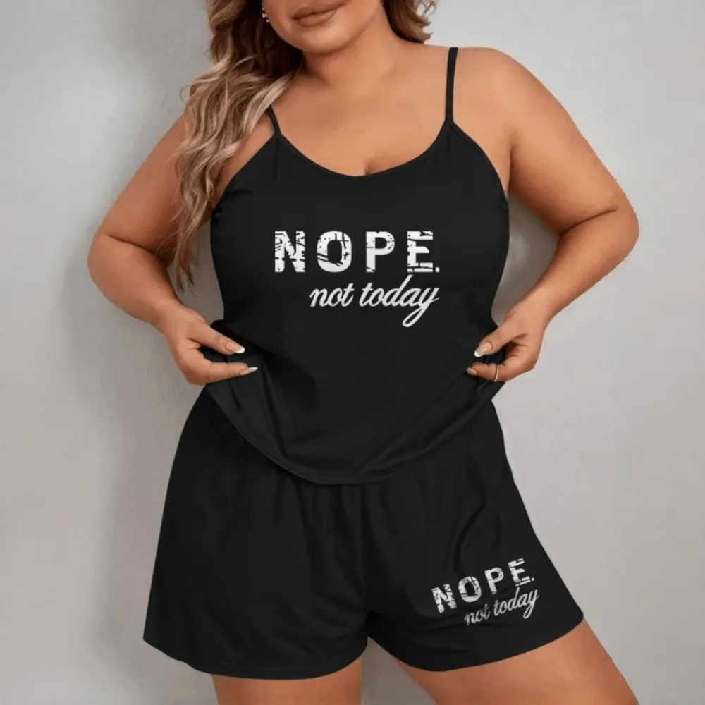 Ultra Soft Plus Size Pajama Set Letters Oversized Printed Cami Pajama Set Elastic Breathable Loose Sleepwear Set Home Wear