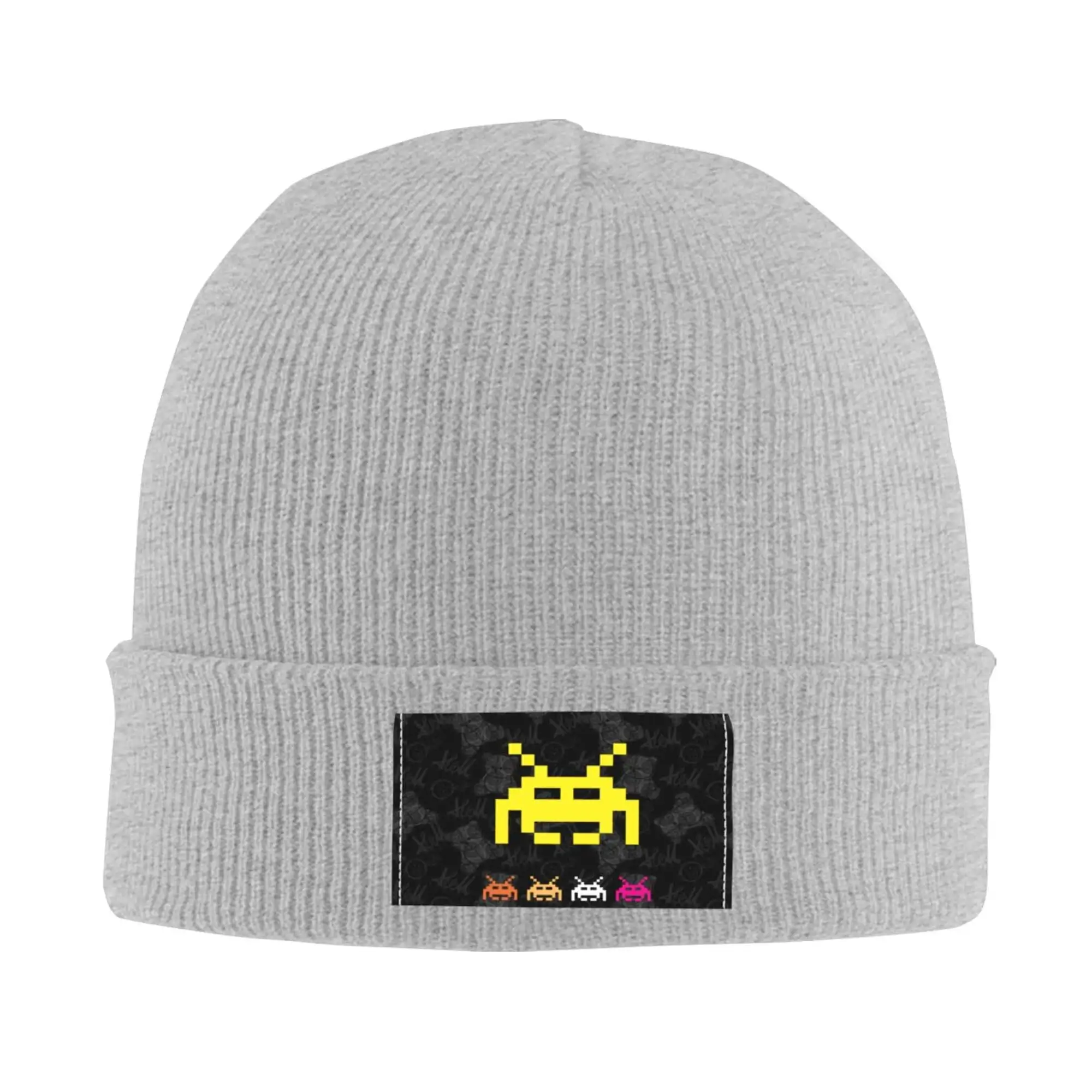 UFO Invader Alien Space Game Knit Beanie Hat , Winter Cap Soft Warm Classic Hats For Men Women Gray