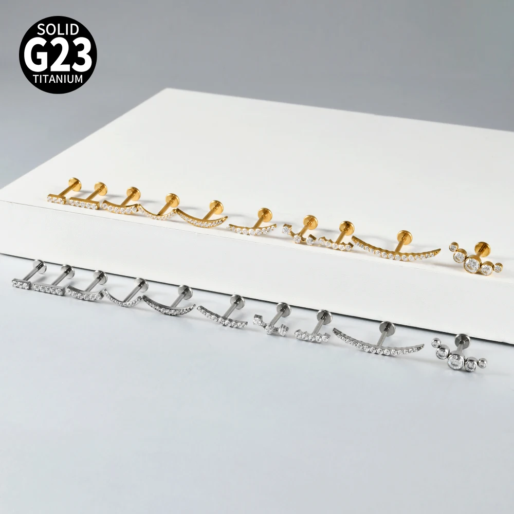 1 Stück Halbmond-Ohrring mit vielen Zirkonia-Steinen, 16G G23 Implantat-Titan, CZ-Pavé, flache Rückseite, für Knorpel, Tragus, Conch, Rook – Detail 3