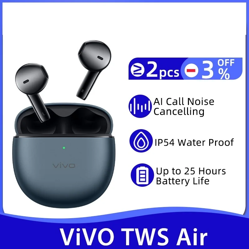 Top TWS Air TWS Earphone Bluetooth 5.2 Dual Mic AI Noise Cancelling Wireless Headphone 25 Battery Life 14.2mm For Vivo X80 Pro