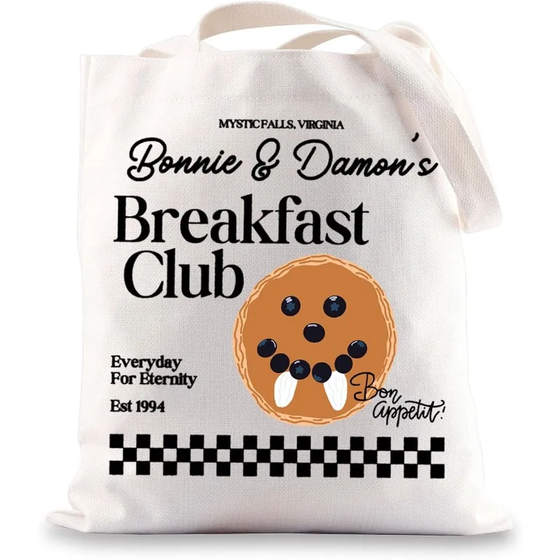 Mystic Falls Virginia Breakfast Club Tote Bag The Vampire Diaries Fan Gift Retro Checkered Print Canvas Shopping Shoulder Bag