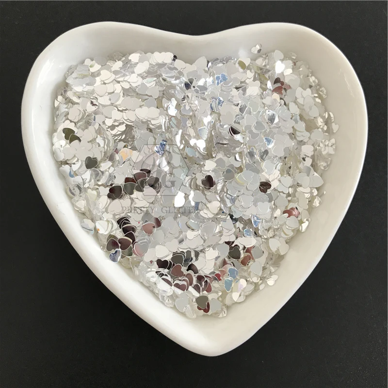 PrettyG Wholesale High Flash Heart Sequin Mirror Silver Sparkle Shaped Glitter For Resin Nail Art DIY Decoration