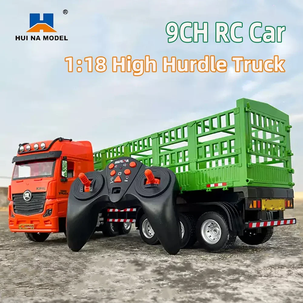 Huina 1312 1/18 9Ch Semi-Alloy 2.4G Rc High Hurdle Truck Transport Car Model with Lights Music Engineering Vehicle Toys Gifts