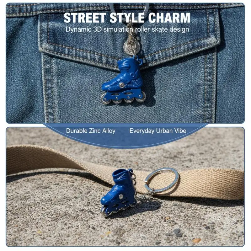 1Pcs 3D Simulated Roller Skate Shape Key Ring Zinc Alloy Keychain Pendant Multiple Colors Practical Hanging Gift