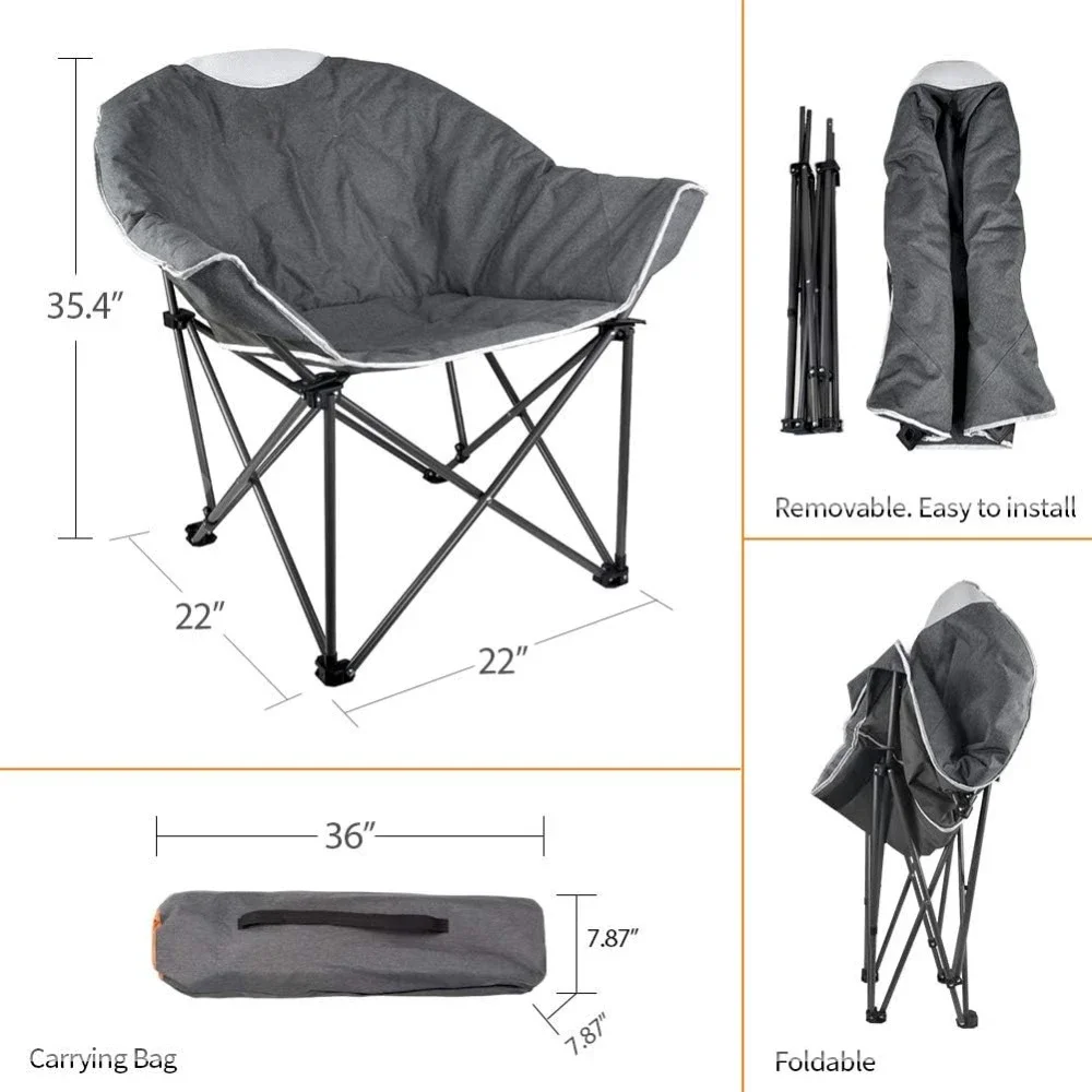 Fishing chairs, Oversize Padded Moon Leisure Portable Stable Comfortable Folding Chair for Camping, Hiking, fishing，Carry Bag