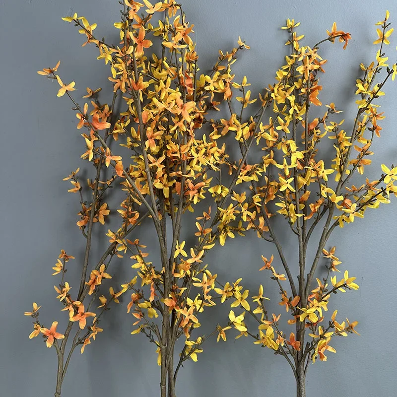 2/3 Stück Café-Deko Künstliche Winterjasmin-Seidenblumen in Gelb Hoteldekoration 114cm Winterjasminzweig Simulationsblume – Detail 13