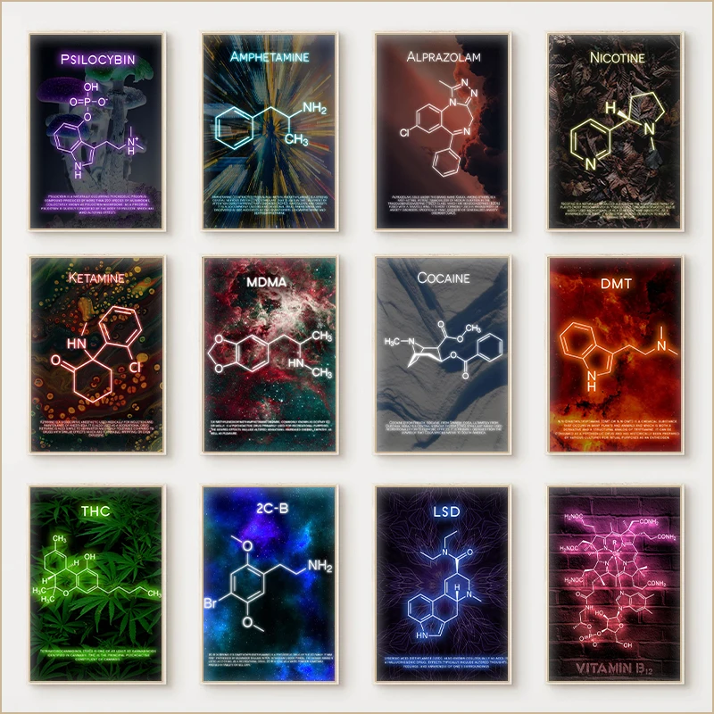 Chemical Neon Molecular Research Distribution Map Education Canvas Painting and Prints  Wall Art Picture for Bedroom Home Decor