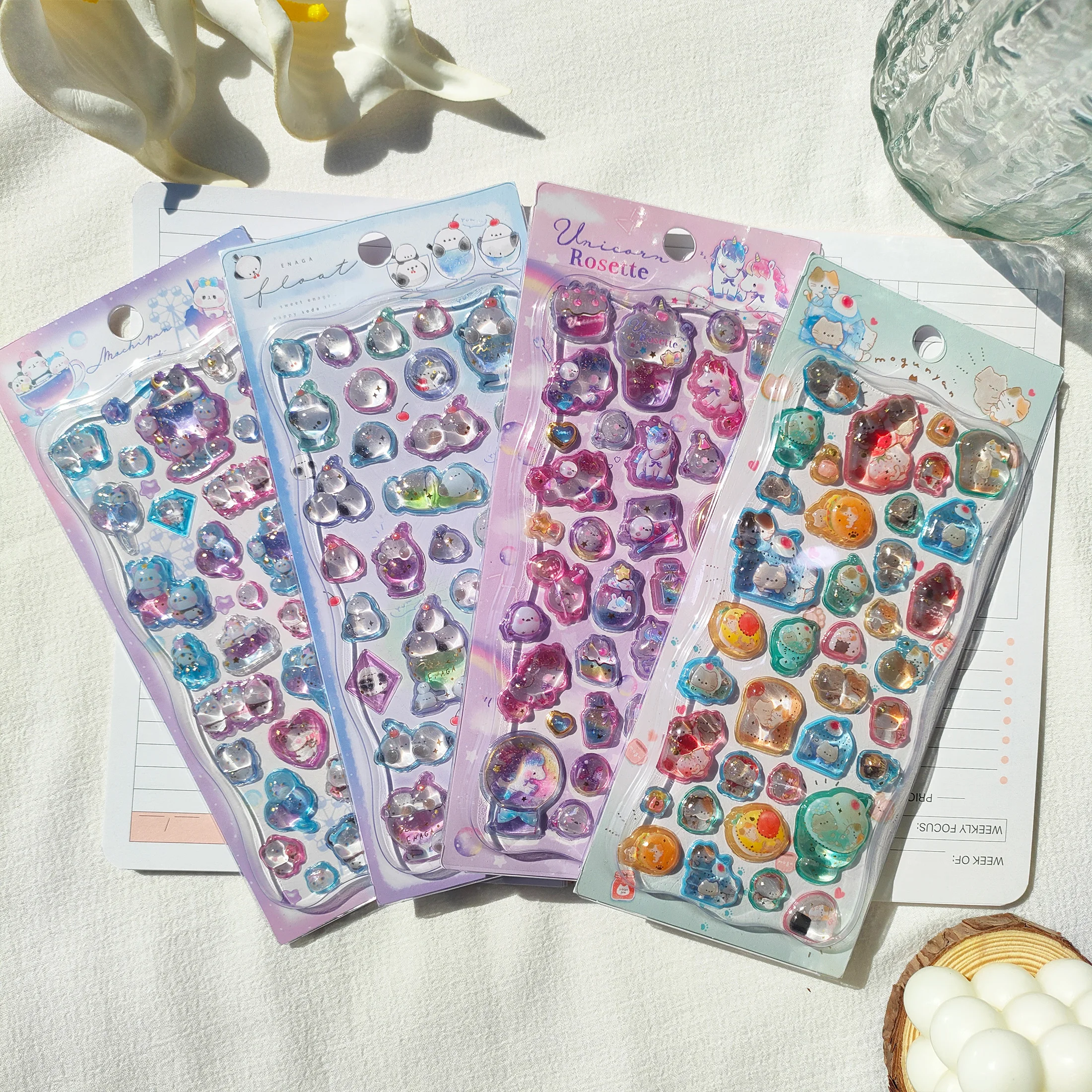 

4pcs new cute cartoon animal 3D relief jelly stickers - suitable for children's scrapbook DIY stationery decoration products