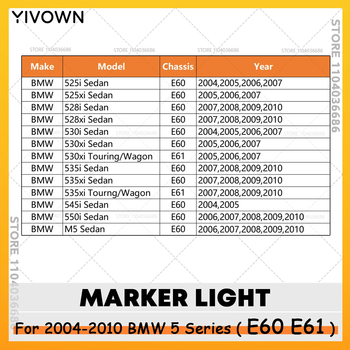 For 2004-2010 BMW 525i 528i 350i 535i 545i 550i M5 (E60 E61) Side Reflector Marker Parking Lights Reflective Strips Turn Signals