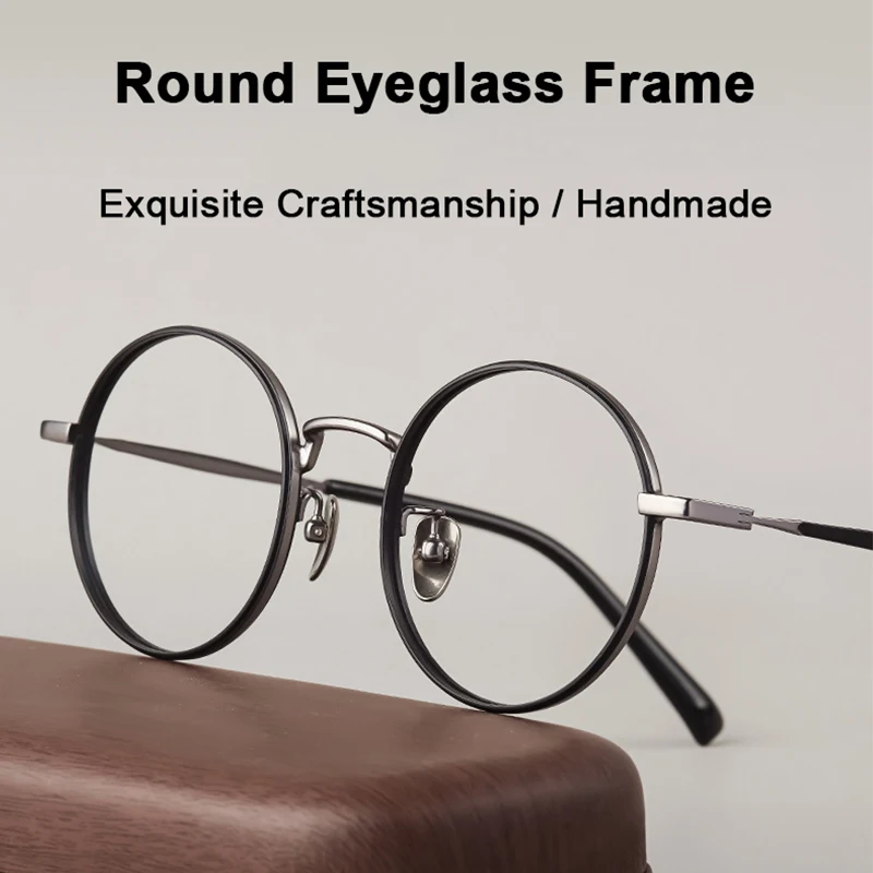 Marca designer design retro pequeno redondo óculos de titânio puro revestimento ip ultra-leve suave bordas contrastantes quadros