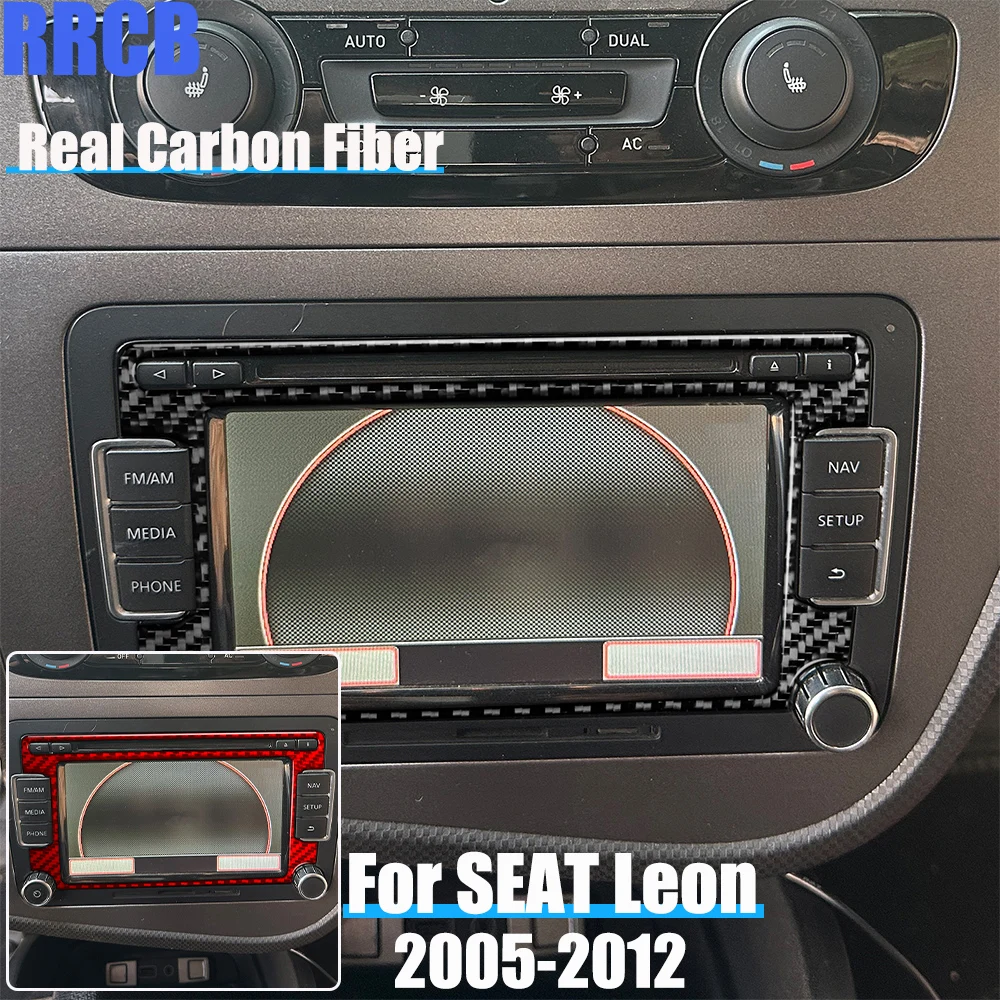 Real Carbon Fiber Car Accessories Navigation Panel Soft Cover Sticker For SEAT Leon MK2 2005 2006 2007 2008 2009 2010 2011 2012