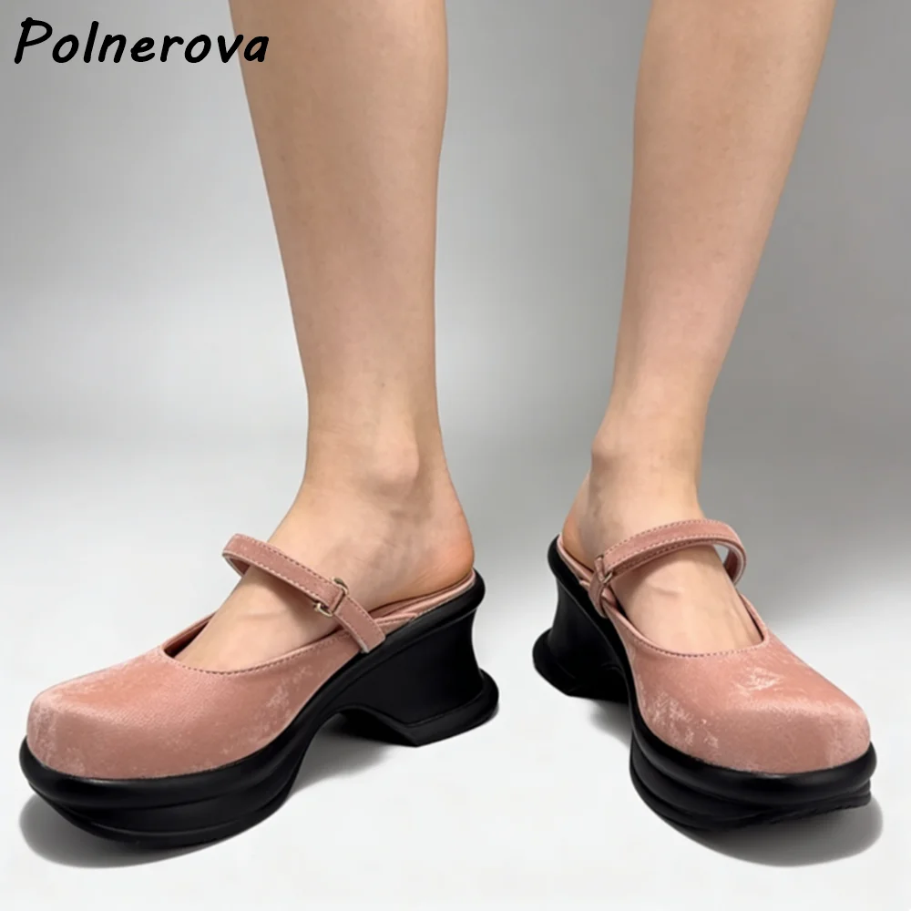 

Gray Pink Green Slippers Round Toe Platform Thick Soled Solid Sweet Summer Shoes Women's Leisure Fashion Outdoor Shoes