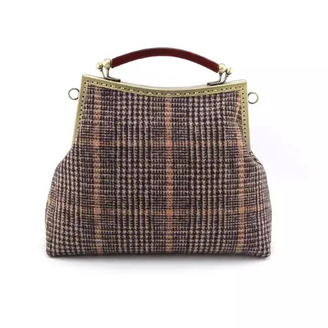 Vintage wełniane torby w kratę oryginalna ręcznie robiona torba z zamkiem błyskawicznym torebki damskie elegancka torba Lay torebki damskie torebki z łańcuszkiem