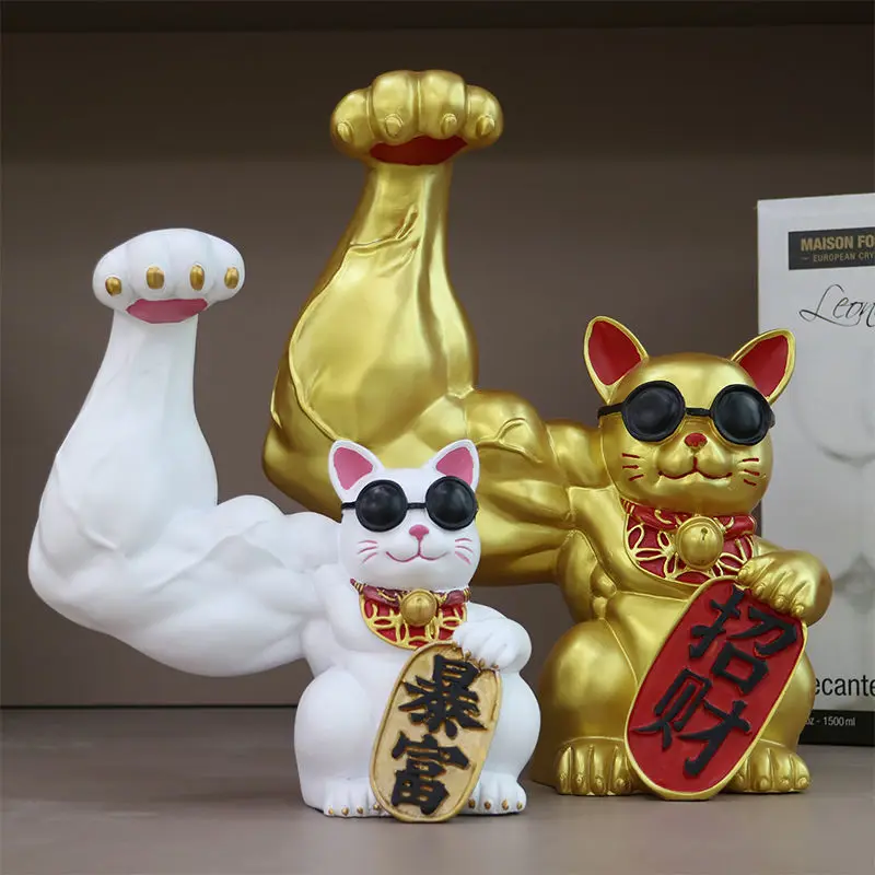 置物クリエイティブ工芸品巨大な腕強盗猫樹脂彫刻招き猫飾りミニチュア