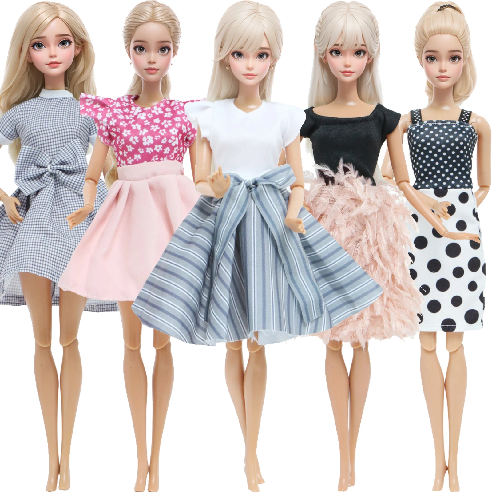 5 Pcs/Set Fashion Doll Clothes 11.5'' Girl Doll 30cm Doll Dress Daily Mini Gown Stripe Kids Toy Accessories
