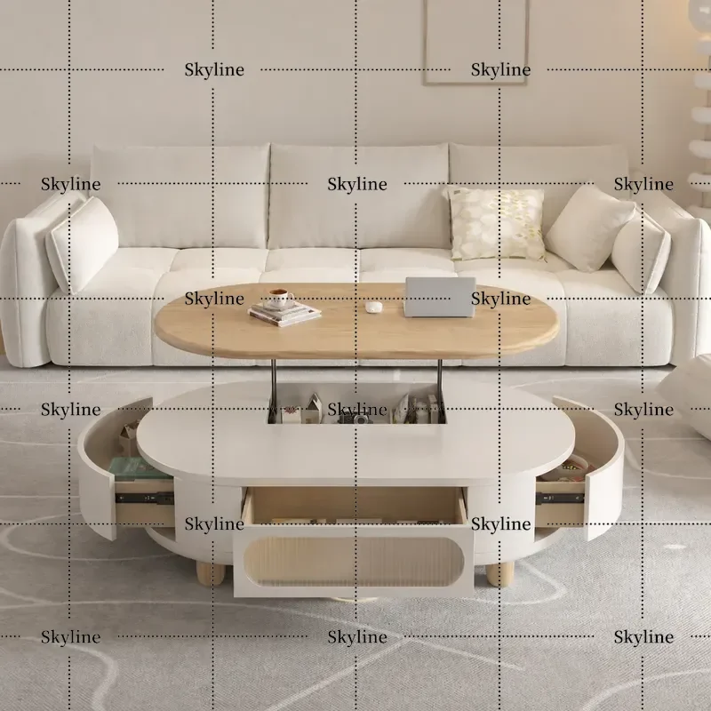 for Log Cream Wind Lift Coffee Table Dining Table Dual Purpose Two in One Multi Functional Movable Living Room Household