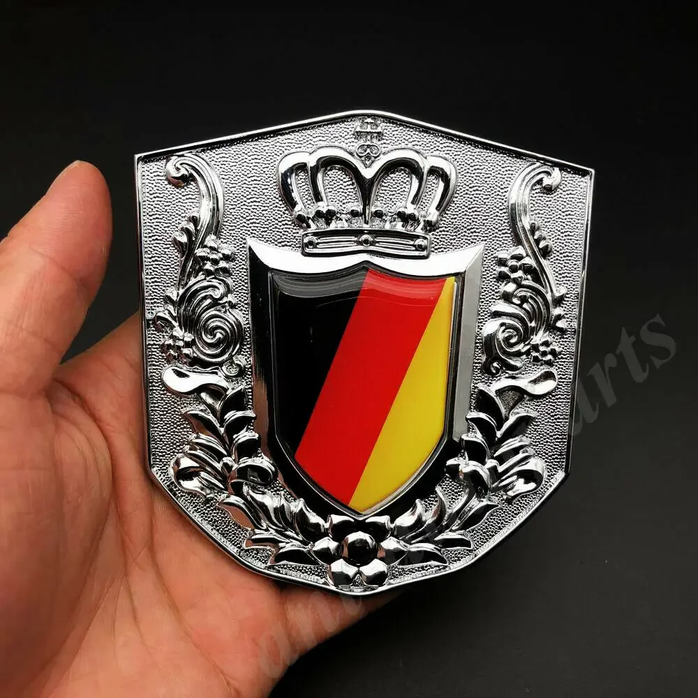 Metal Chrome Germany Deutschland Flag Royal Crown Car Front Grille Emblem Badge