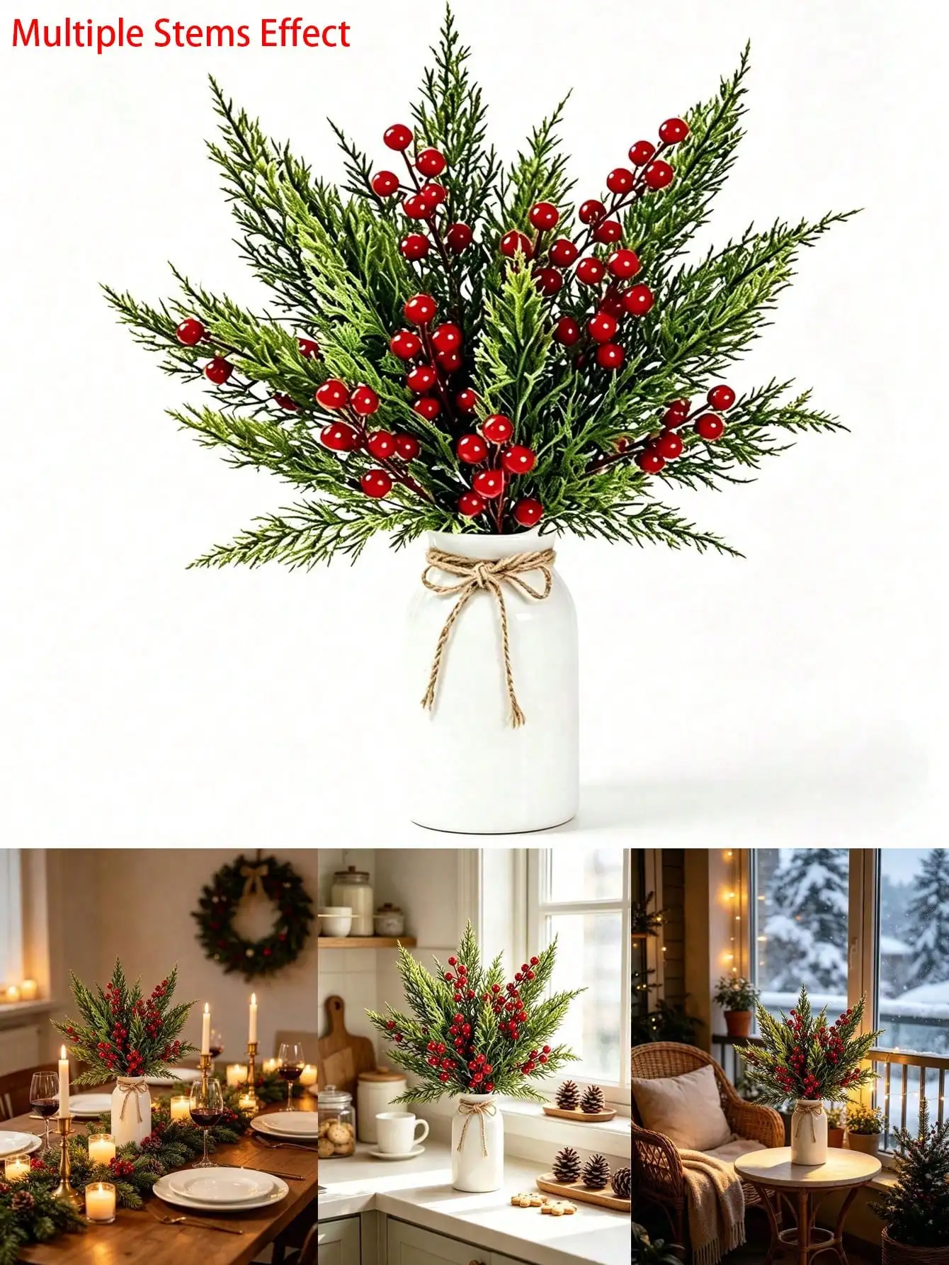20pcs Artificial Pine Branches With Red Berry Stems,Sprigs Holly Berries Twigs Christmas Tree Picks,Christmas Decor Artificial Greenery Christmas Ornaments For DIY Craft Wreath Garland Holiday Season Decor Table Centerpieces Decor Xmas Party Decor.