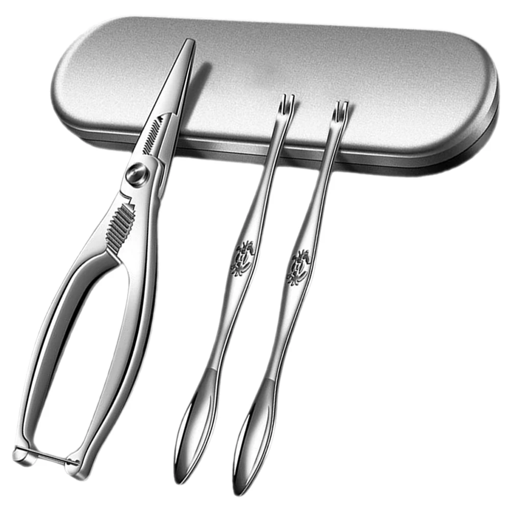 

Crab Tools Kit Stainless Steel Crab Forks Crackers Eating Utensils Seafood Kitchen Gadgets Reusable Portable Storage Box