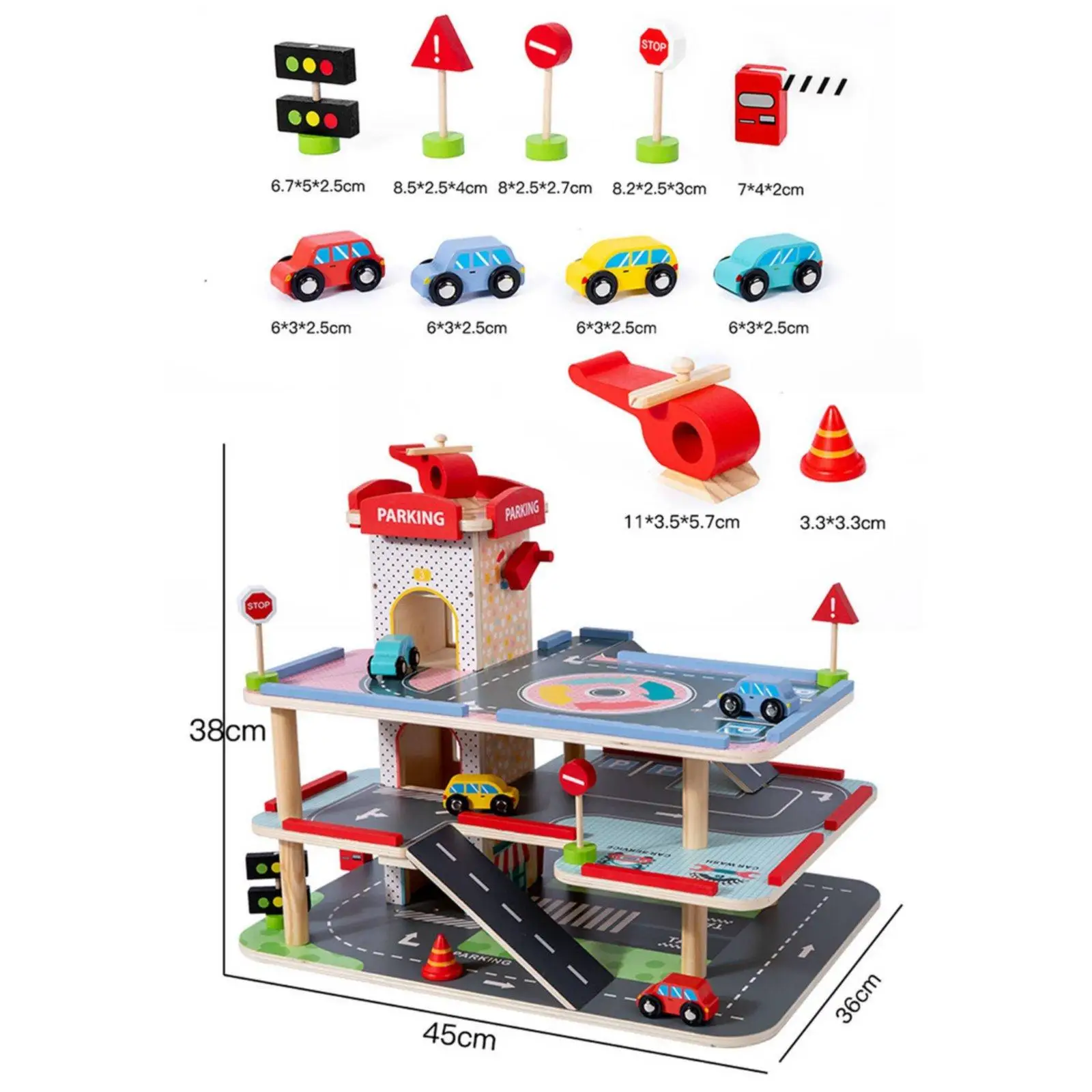 Children Parking Game Wooden Multi Level Toy Car Garage with Elevator Role Play Miniature Vehicle for Kids
