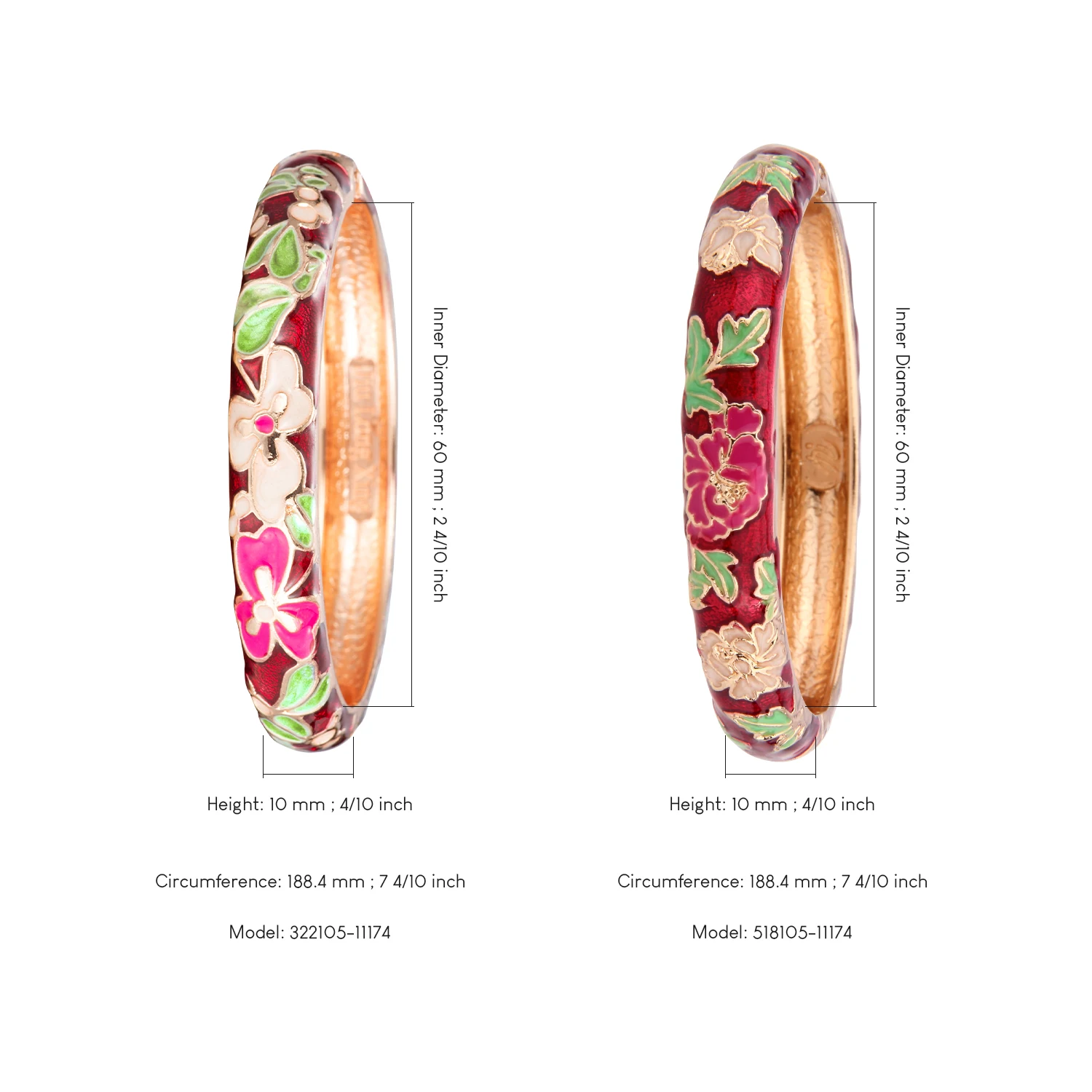 Enameled Bracelets For Women Cloisonne Women Bangles Dark Red Bracelet On Hand Flower Indian African Jewelry Viking Women's Gift