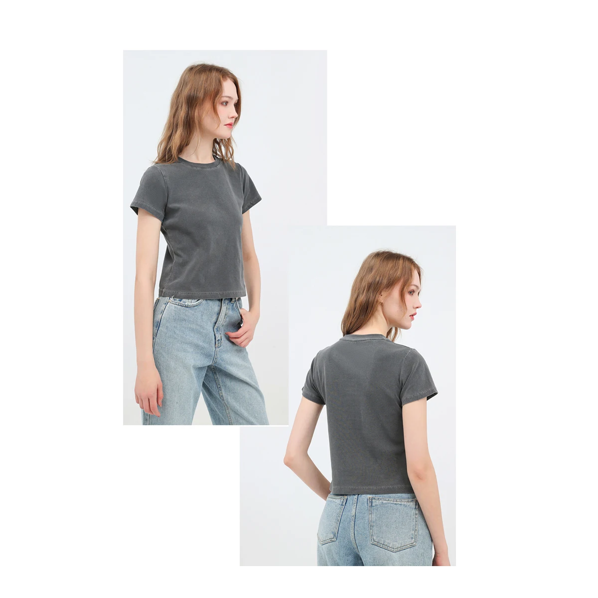 เสื้อครอปสำหรับผู้หญิง เสื้อยืดทรงเข้ารูปทันสมัยสำหรับฤดูร้อน เสื้อยืดคอกลมแขนสั้นระบายอากาศได้ดี