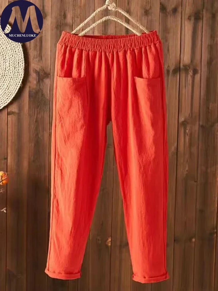 Calça feminina fina de cintura alta elástica, calça Harun de tubo reto, calça solta de lazer, moda coreana, verão, nova, 2023